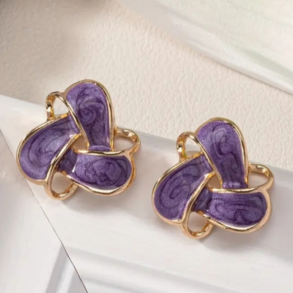 New Elegant Purple and Gold Knot Earrings